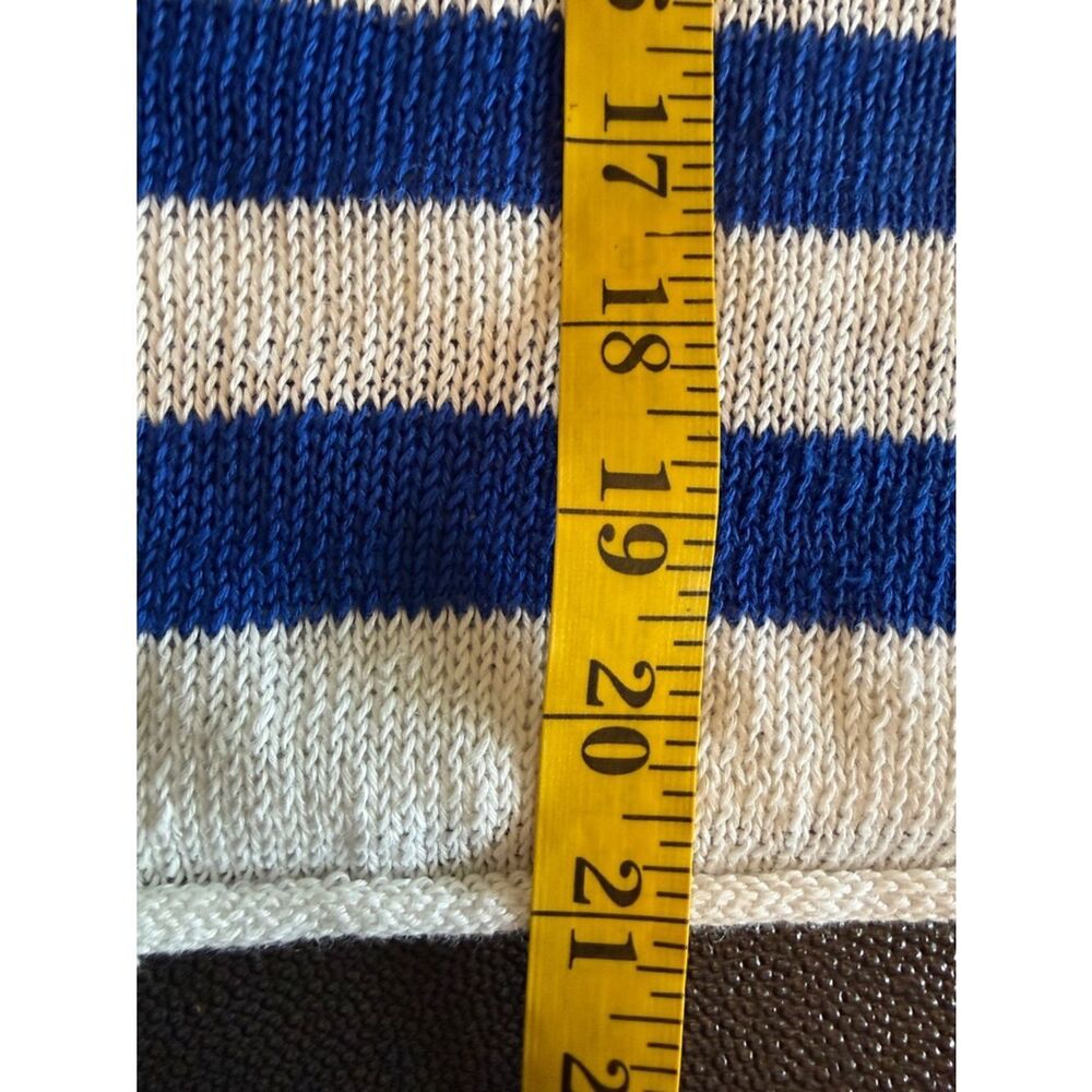 Madewell Blue and White Striped V-Neck Linen Sweater rolled hemlines size Small - Picture 12 of 13